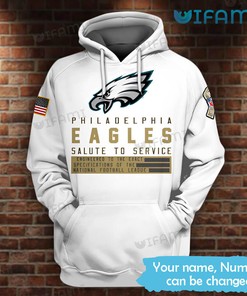 Phila Eagles Salute To Service Hoodie 3D White Custom Name Philadelphia Eagles Gift