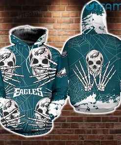 Philadelphia Eagles Hoodie 3D Dead Skull Spiderweb Philadelphia Eagles Gift
