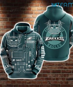 Philadelphia Eagles Hoodie 3D Field Football Helmet Sketch Philadelphia Eagles Gift