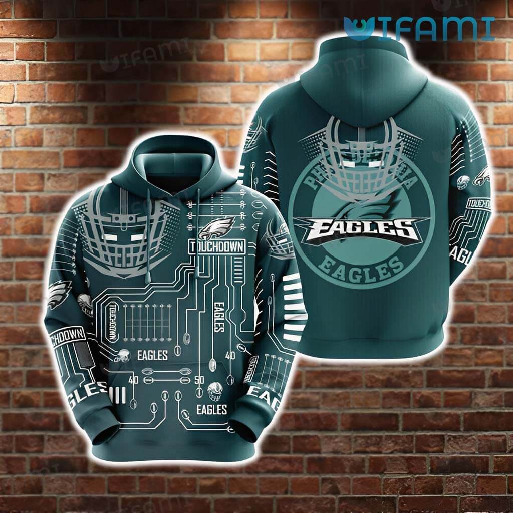 Philadelphia Eagles Hoodie 3D Field Football Helmet Sketch Philadelphia Eagles Gift