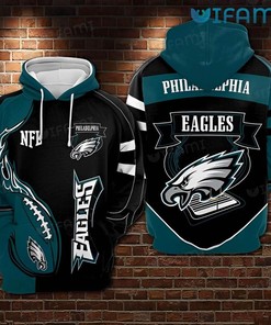 Philadelphia Eagles Hoodie 3D Football On Fire Black Blue Philadelphia Eagles Gift