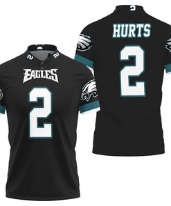 Philadelphia Eagles Jalen Hurts 2 Nfl Black Jersey Inspired Style 3D All Over Print Polo Shirt