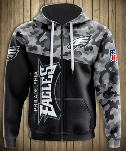 Philadelphia Eagles Military Hoodie 3D Zip Hoodie 3D Zip Hoodie Long Sleeve New Season