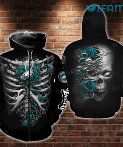 Philadelphia Eagles Zip Up Hoodie 3D Skeleton Roses Logo Philadelphia Eagles Gift