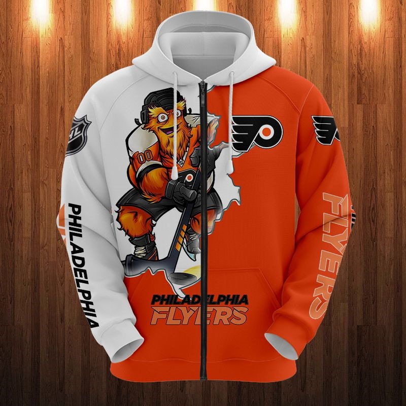 Philadelphia Flyers Hoodie 3D Zip Hoodie 3D Cartoon Graphic Zip Hoodie for Fan - Image 3