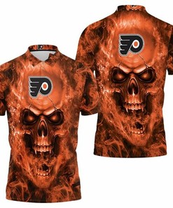 Philadelphia Flyers Nhl Fans Skull 3D All Over Print Polo Shirt