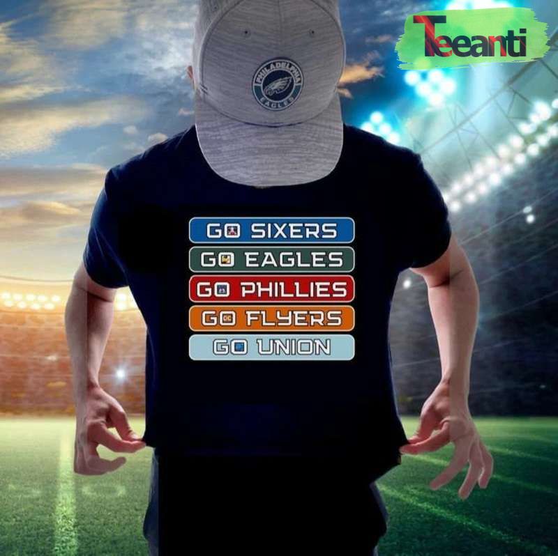 Philadelphia Mascots Go Sixers Go Birds Do Flyers Go Union Football Classic T-Shirt