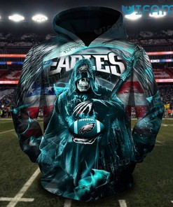 Philly Eagles Hoodie 3D Grim Reaper Football USA Flag Background Philadelphia Eagles Gift