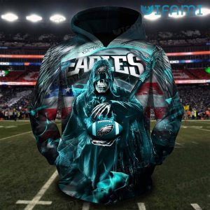 Philly Eagles Hoodie 3D Grim Reaper Football USA Flag Background Philadelphia Eagles Gift - Image 2