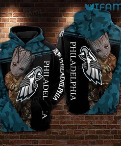 Philly Eagles Hoodie 3D Groot Hugging Logo Philadelphia Eagles Gift