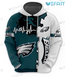 Philly Eagles Hoodie 3D Heartbeat Football White Green Philadelphia Eagles Gift