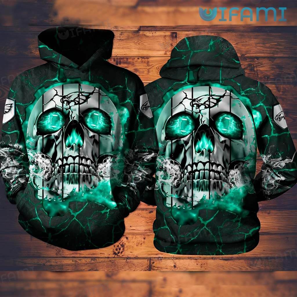 Philly Eagles Hoodie 3D Neon Blue Skull Philadelphia Eagles Gift