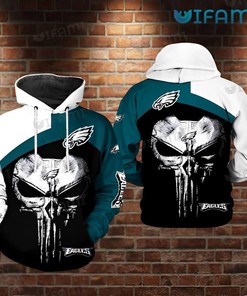 Philly Eagles Hoodie 3D Punisher Skull White Green Logo Philadelphia Eagles Gift