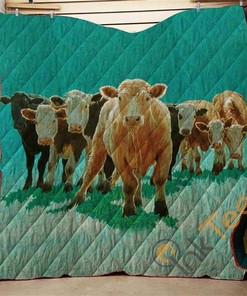 Picture Farmer Cow Loves Quilt Blanket Bedding Set