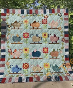 Pig Quilt Blanket Bedding Set With Pilliwcases Option