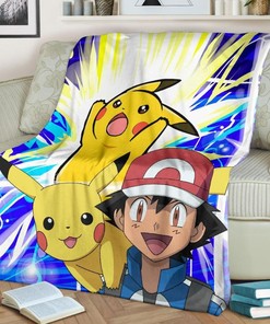 Pikachu Pokemon Fleece Blanket Gift For Fan, Quilt Blanket Bedding Set Gift 3