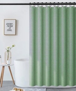 Pine Tree Green Linen-Textured Polyester Thick Shower Curtain, Sage Green Extra Heavy Curtain Waterproof, Small Grommets Curtains.