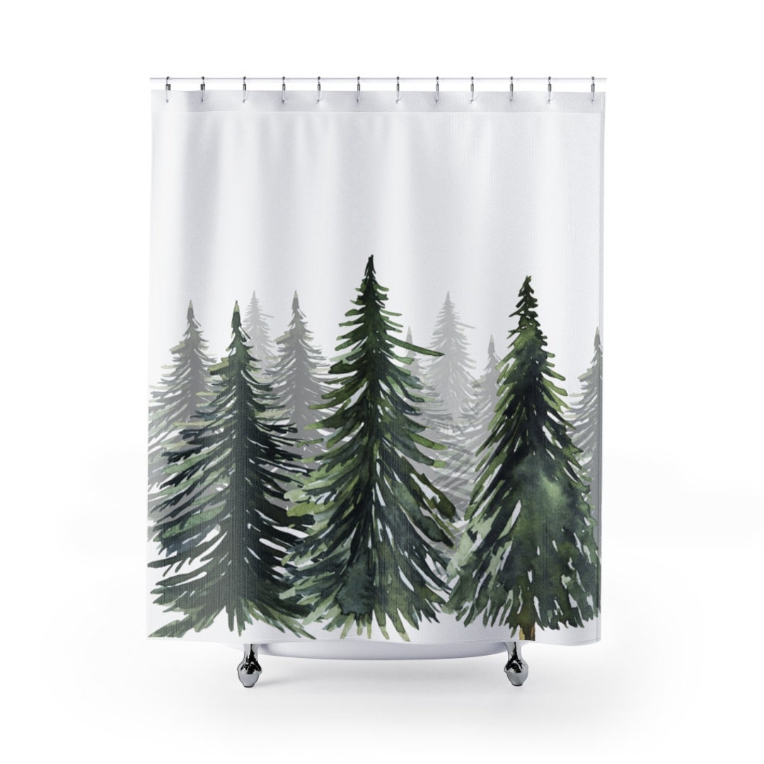 Pine Trees Shower Curtain Bathroom Decoration, Home Decor, Camping, Lake House Decoration Watercolor