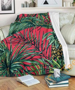 Pineapple Leaves Hawaii Pattern Sherpa Fleece Blanket Gifts for Family, for Couple