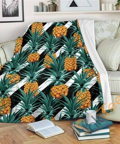Pineapple Striped Pattern Sherpa Fleece Blanket Gifts for Family, for Couple