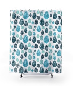 Pinecone Curtain, Pine Tree Shower Curtain, Modern Bathroom, Blue Bathroom Decor, Patio Curtain