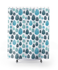 Pinecone Curtain, Pine Tree, Tree Curtain, Woodsy Decor, Woods Curtain, Shower Curtain, Modern Bathroom, Blue Bathroom Decor, Patio Curtain