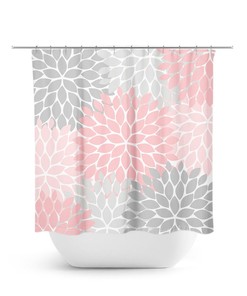 Pink And Gray Shower Curtain, Floral Shower Curtain, Pink Bathroom Decor, Shabby Chic Shower Curtain