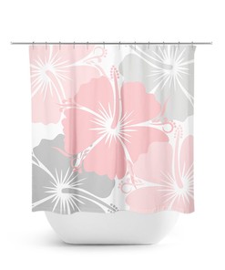 Pink And Gray Shower Curtain, Floral Shower Curtain, Shower Curtain Art, Pink Bathroom Decor, Hibiscus Shower Curtain