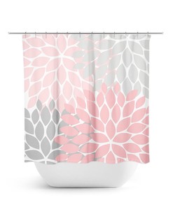 Pink And Gray Shower Curtain, Floral Shower Curtain, Shower Curtain Art, Pink Bathroom Decor, Shabby Chic Shower Curtain