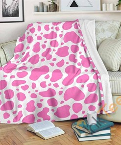 Pink And White Cow Sherpa Fleece Blanket Gifts for Family, for Couple