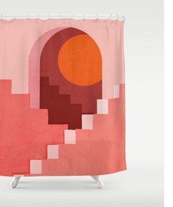 Pink Bohemian Midcentury Art Shower Curtain, Waterproof And Washable Shower Curtain, Minimalist Boho Customized Bath Curtains