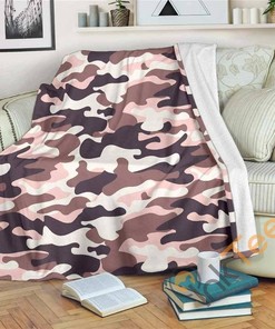 Pink Brown Camouflage Sherpa Fleece Blanket Gifts for Family, for Couple
