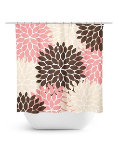 Pink Brown Tan Shower Curtain, Floral Bath Curtain, Brown Pink Bathroom, Girls Bathroom Decor, Brown Bathroom