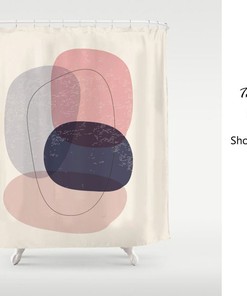 Pink Bule Color Blocks, Waterproof Extra Heavy Quality Curtains, Minimalist Style Modern Art