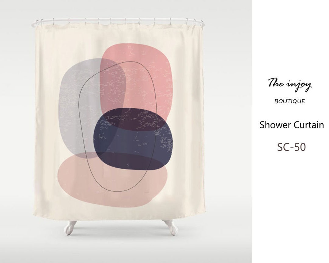 Pink Bule Color Blocks, Waterproof Extra Heavy Quality Curtains, Minimalist Style Modern Art