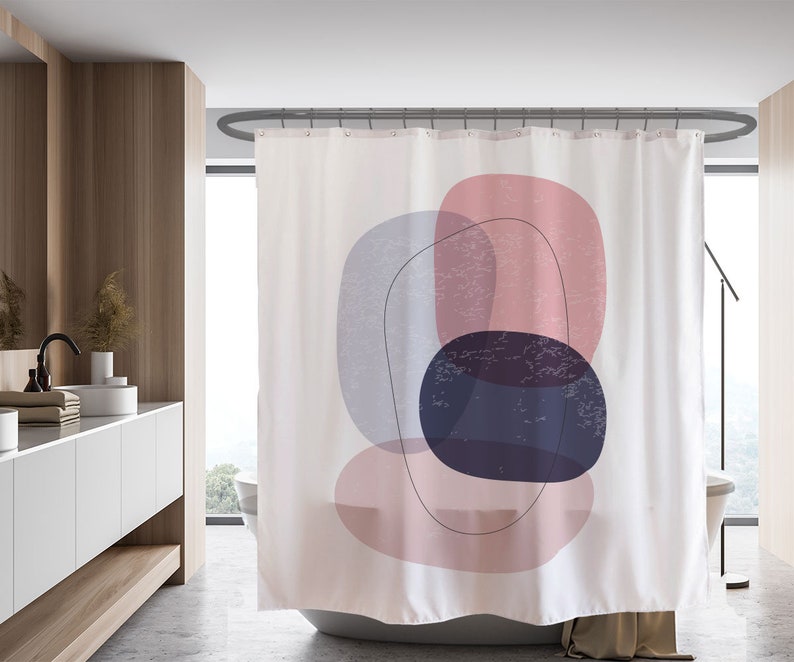 Pink Bule Color Blocks, Waterproof Extra Heavy Quality Curtains, Minimalist Style Modern Art - Image 2