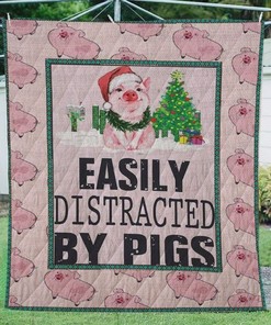 Pink Easily Distracted By Pigs Quilt Blanket Bedding Set