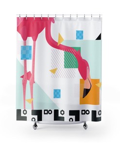 Pink Flamingo Retro Mid Century Modern Abstract Shower Curtain