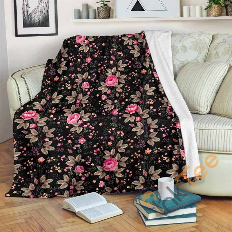 Pink Floral Flower Pattern Sherpa Fleece Blanket Gifts for Family, for Couple