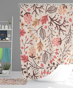 Pink Floral Shower Curtain, Botanical Tropical Flowers Boho Fabric Bathroom Curtain, Home Bathroom Set Decor, Housewarming Gift