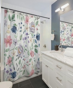 Pink Floral Shower Curtain, Shower Curtain Cute, Shower Curtain Boho, Botanical Shower Curtain, Farmhouse Shower Curtain, Floral Bath Decor