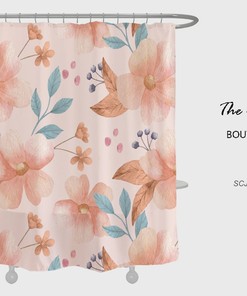 Pink Flowers Shower Curtain For Bathroom, Floral Plant Home Decor, Waterproof Washable Bath Curtain