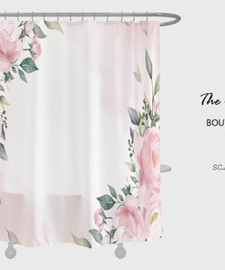 Pink Flowers Shower Curtain, Lovely Floral Bathroom Decor, Waterproof Washable Bath Curtain