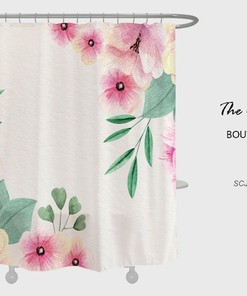 Pink Flowers Shower Curtain, Plant Floral Bathroom Decor