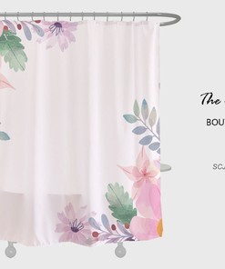 Pink Flowers Shower Curtain, Spring Leaf Plant Bathroom Decor, Waterproof Washable Bath Curtain