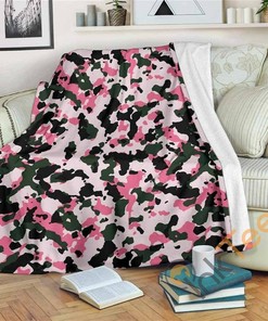 Pink Green And Black Camouflage Sherpa Fleece Blanket Gifts for Family, for Couple