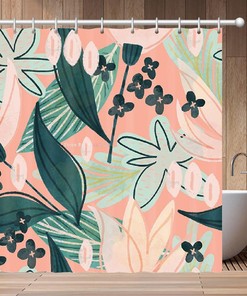 Pink Green Floral Shower Curtain, Bohemian Boho Blue Flowers Design, Linen Bathroom Curtain, Home Bath Decor Accessories, House Gift
