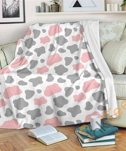 Pink Grey And White Cow Sherpa Fleece Blanket Gifts for Family, for Couple