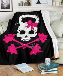 Pink Gym Skull Sherpa Fleece Blanket Gifts for Family, for Couple