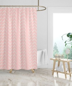 Pink Mudcloth Print Shower Curtain, Minimalist Bath Curtain, Modern Bathroom Decor